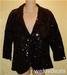 Colleen Lopez My Favorite Things Black Sequin Sweater Jacket, Size L 