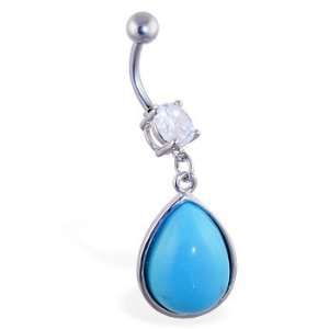  Belly ring with big dangling lt blue teardrop Jewelry