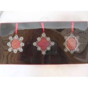 Photo Frame Pewter Jewel Christmas Ornaments Set of 3 