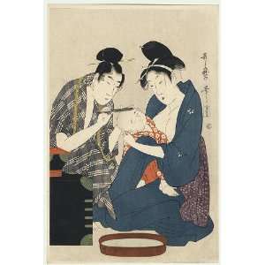  Utamaro Japanese Woodblock Print; Shaving the Head