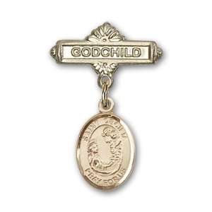  Gold Filled Baby Badge with St. Cecilia Charm and Godchild 