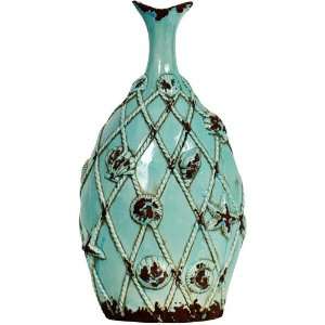  Blue Ceramic Vase with Shell Accents