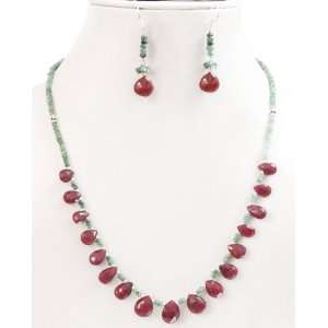Single Strand Elegant Natural Faceted Shaded Emerald & Ruby Drops 