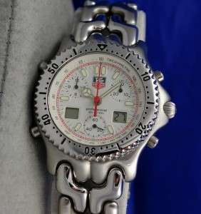 Mens Tag Heuer SEL S/el SS DIGITAL Chronograph watch   White Dial 