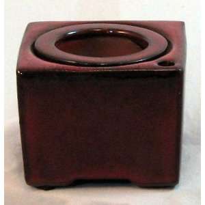  Square Self Watering Ceramic Pot with Felt Feet   Red   4 