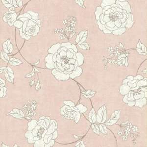  Serene Rose Wallpaper in White / Silver / Ballet Pink 