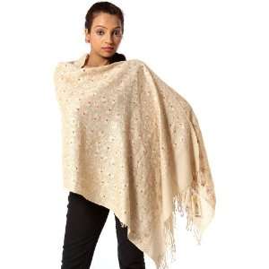   Embroidered Stole with Sequins and Beads   Pure Wool 