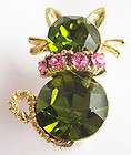   OLIVINE RHINESTONE Pink Collar CAT PIN Kitty Kitten MARTINI GREEN