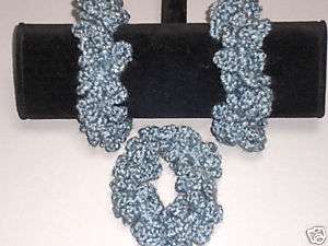 Handmade Crochet Crocheted Hair Scrunchie Antique Blue  