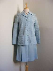   60s BUTTE KNIT Cardigan Sweater & Scooter Dress Set Baby Blue DACRON M