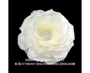 Crystal Creamy Ivory Moroccan Rose Flower Hair Clip  