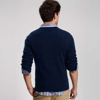 Vancl Crew Neck Premium Wool Mens Sweater Navy Blue#0080509  
