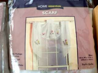   SHEER CURTAIN PANEL AND SCARF FLORAL APPLIQUE ON WHITE NEW  