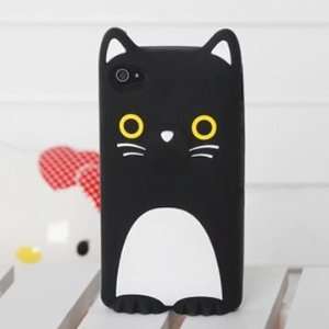   Cat Silicone Back Case for iPhone 4/iPhone 4S(Black) 