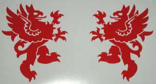 Medieval SCA heraldic rampant red griffin gryphon vinyl decals 
