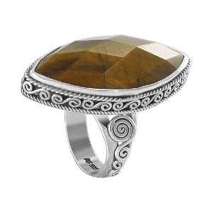   17 x 33mm Marquise Cut Multi Faceted Tiger Eye Ring Size 7 Jewelry