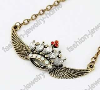   Antique Bronze Crystal Lovely Wing Crown Choker Necklace  
