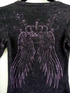 Purple Tee T Shirt Top Crown Wings Crystals Blouse NEW  