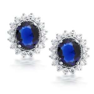   Zirconia Flower Crown Oval Blue Sapphire Color Stud Earrings Jewelry