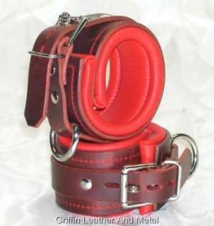 Leather restraint Lockable Padded Wrist Ankle Cuffs RED  