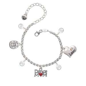 Dance Mom with Red Heart Love & Luck Charm Bracelet with Clear 