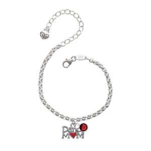 Dance Mom with Red Heart Silver Plated Brass Charm Bracelet with Siam 
