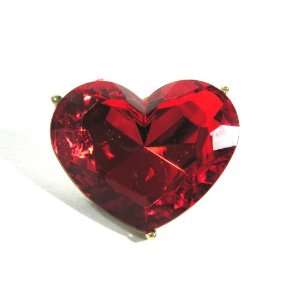  Heart Crystal Cocktail Ring Large Gem Adjustable Ruby Red 