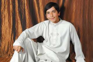 boy embroidered tan cotton salwar kameez kurta shirt  