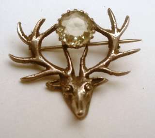 Vintage Elk Head Stag Brooch SIlver C Clasp Figural  