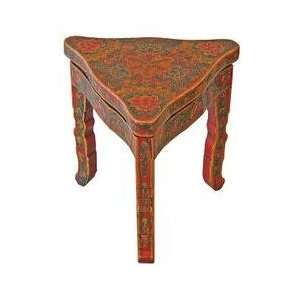  Antique Style End / Accent Table with Floral Motif in Red 