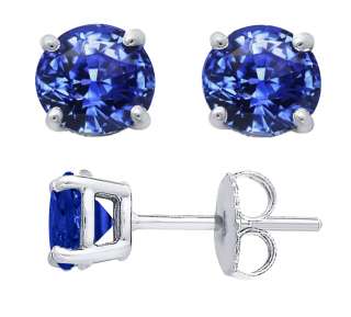 925 Sterling Silver Basket Set 4 Prong Round Sapphire Stud Earrings 