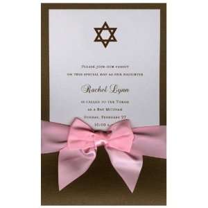  Star of David on Crystal with Pink Bow Invitations