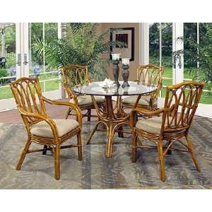  Abby Rattan Dining Set   5 Pieces (4 Arm Chairs and Table) Glen Abby 