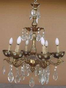 Great antique French bronze & glass chandelier # 05564  