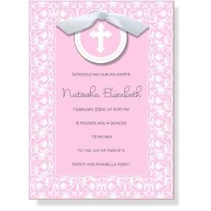   Girl Birth Announcements   Pink Debut Cross Invitation Baby