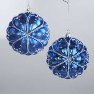  Club Pack of 12 Blue Glass Disc Christmas Ornaments with 