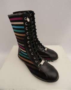 BN Auth Sonia Rykiel Black Leather High Top Ankle Boots / Sneakers UK6 
