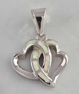 Sterling Silver White Opal Double Heart Inlay Pendant  