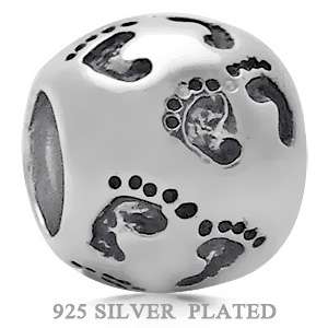 925 Sterling Silver Plated Family Footprints European Charm Bead qbhm 