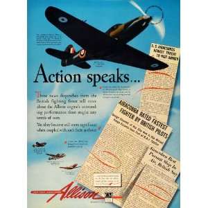 1942 Ad Allison Aircraft Engines WWII Military Airplanes 