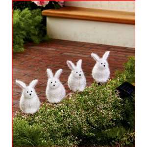  Set of 4 Solar Lights Easter Rabbit Bunny Garden Stakes 