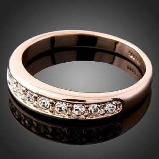 Ros gold GP Swarovski Crystal Fashion Wedding Band Ring  