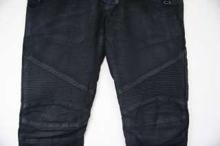   Black Leather Effect Skinny Biker Jeans Sz 28 Decarnin 29  