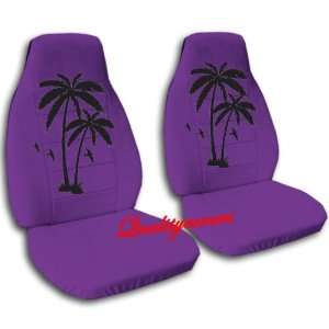  2 purple car seat covers with black palm trees for a 2008 