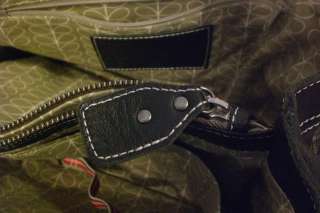 Authentic Orla Kiely Leather Black Tote Bag Large Shoulder Bag Mint No 