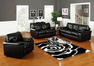   Modern Black Brown Bonded Leather Sofa Loveseat Chair 3 Pc Set  