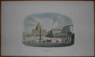 1843 Breton print SAINT PETERS BASILICA, ROME, ITALY  
