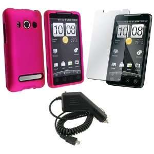  CHARGER + PINK RUBBER HARD CASE + GUARD FOR HTC EVO 4G Electronics
