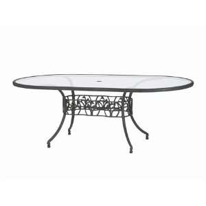   Lily Cast Aluminum 42 x 84 Oval Glass Dining Table Aged Spruce Finish
