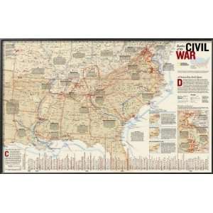  Battles of The Civil War Map Lamina Framed Poster Print 